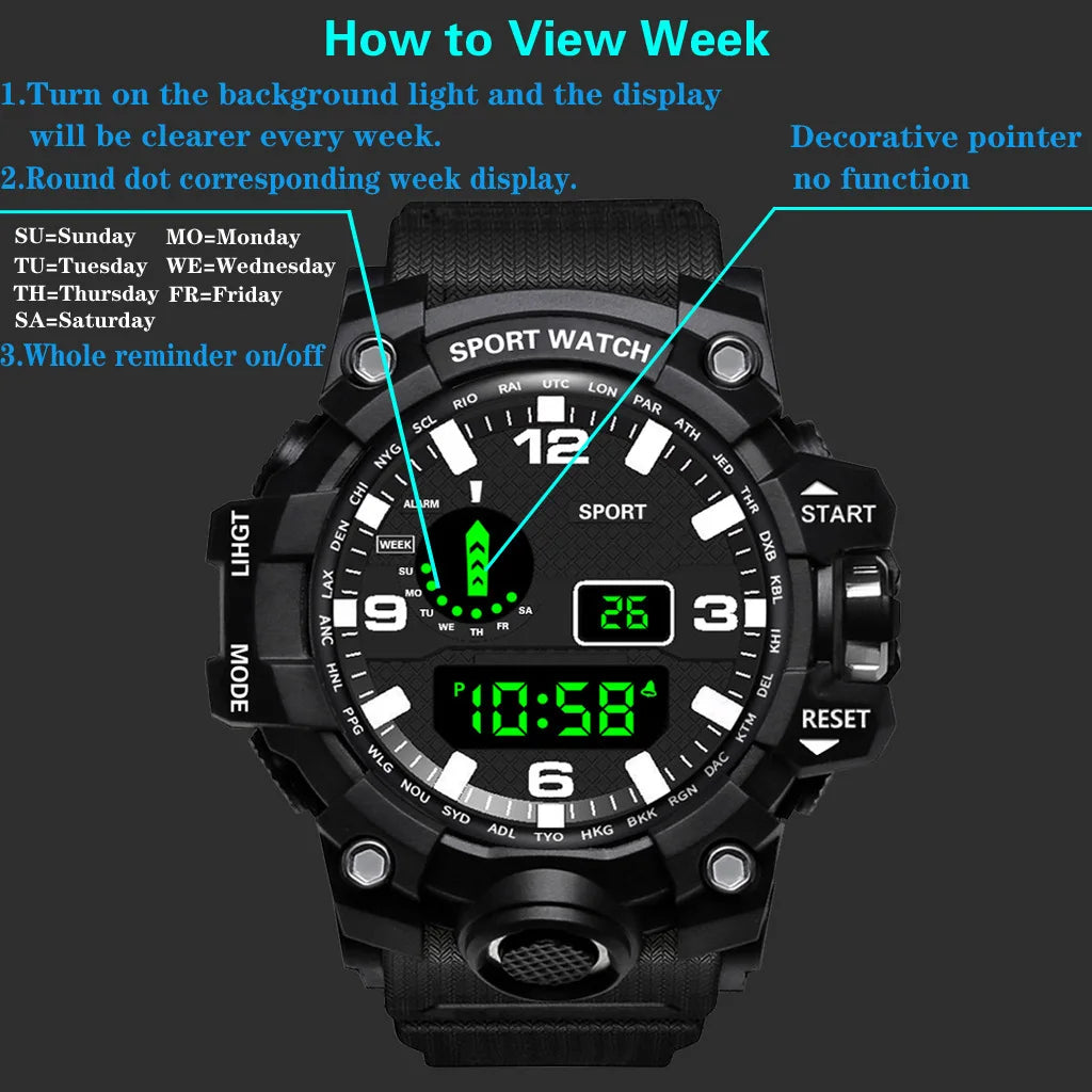 Men’s Sports Digital Watch – Large Dial, Waterproof, Multifunctional, Luminous
