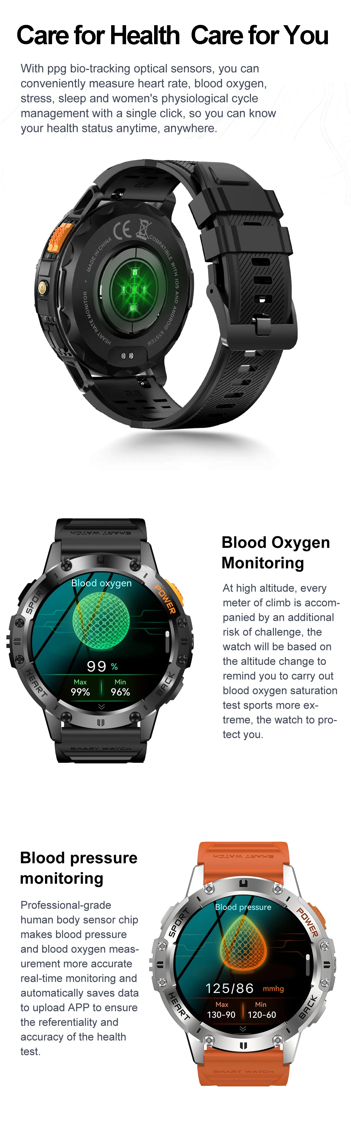 AMOLED Smartwatch for Men – Bluetooth, Fitness, Waterproof, Flashlight