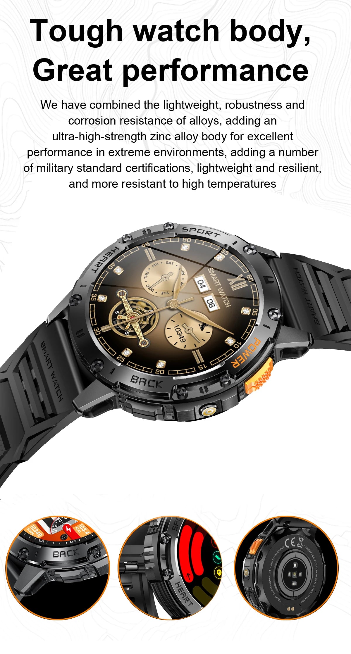 AMOLED Smartwatch for Men – Bluetooth, Fitness, Waterproof, Flashlight