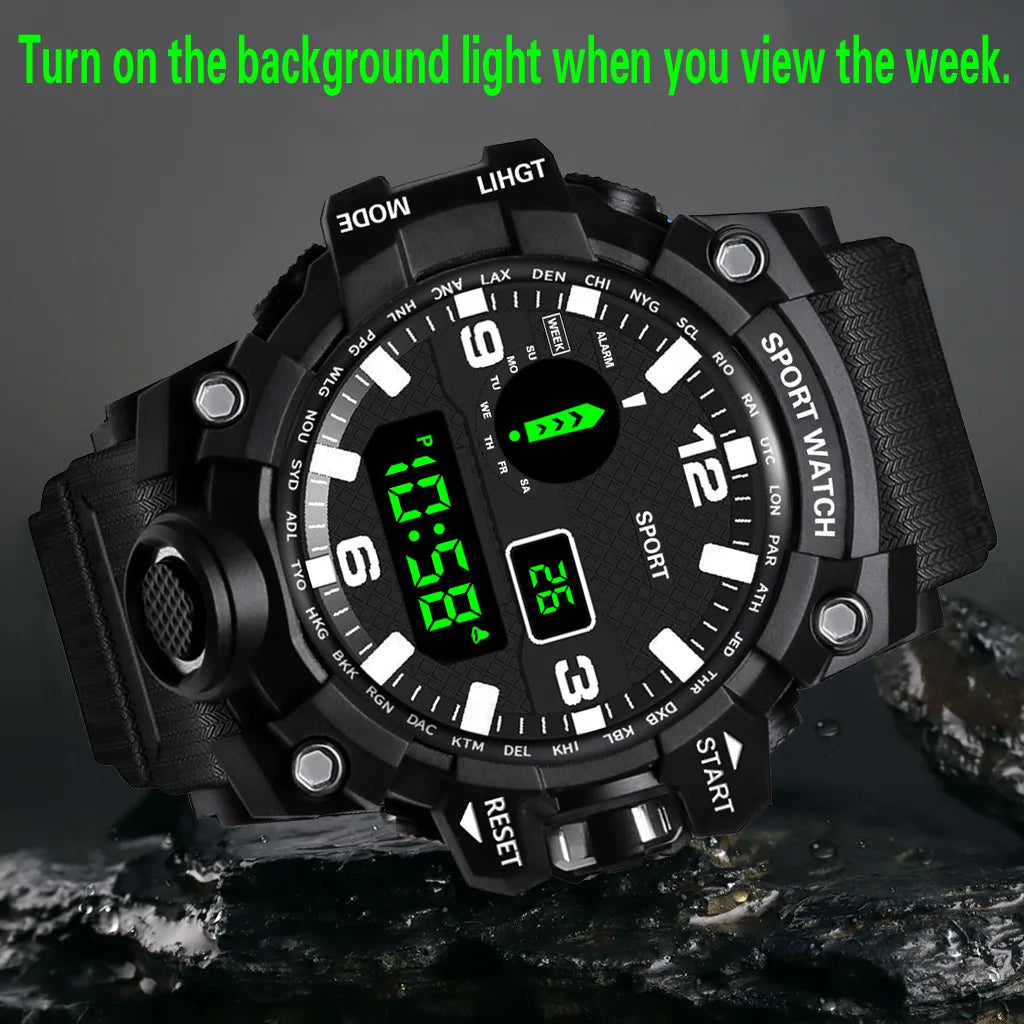 Men’s Sports Digital Watch – Large Dial, Waterproof, Multifunctional, Luminous
