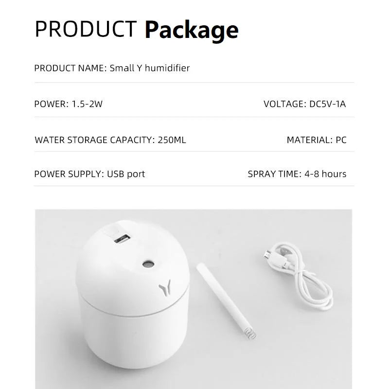 USB Mini Aroma Diffuser 250ML – Ultrasonic Air Humidifier with LED Light