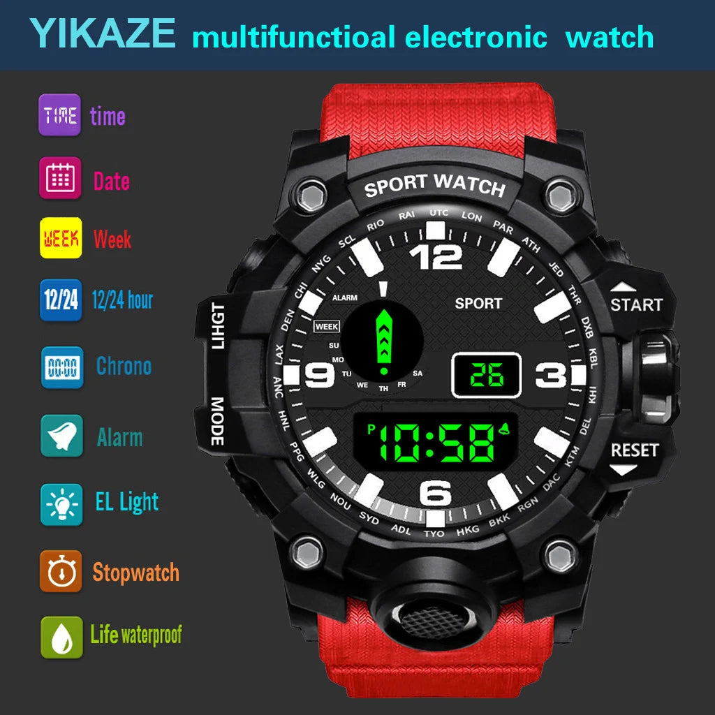 Men’s Sports Digital Watch – Large Dial, Waterproof, Multifunctional, Luminous