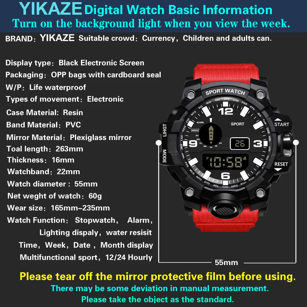 Men’s Sports Digital Watch – Large Dial, Waterproof, Multifunctional, Luminous