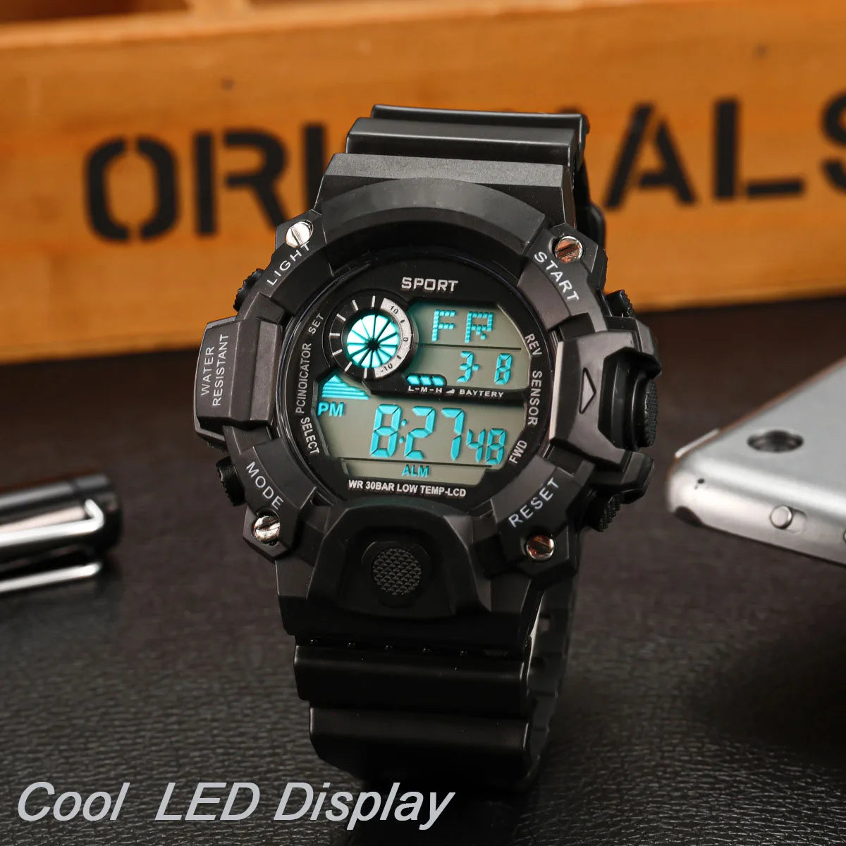 Men’s Sports Digital Watch – Large Dial, Waterproof, Multifunctional, Luminous