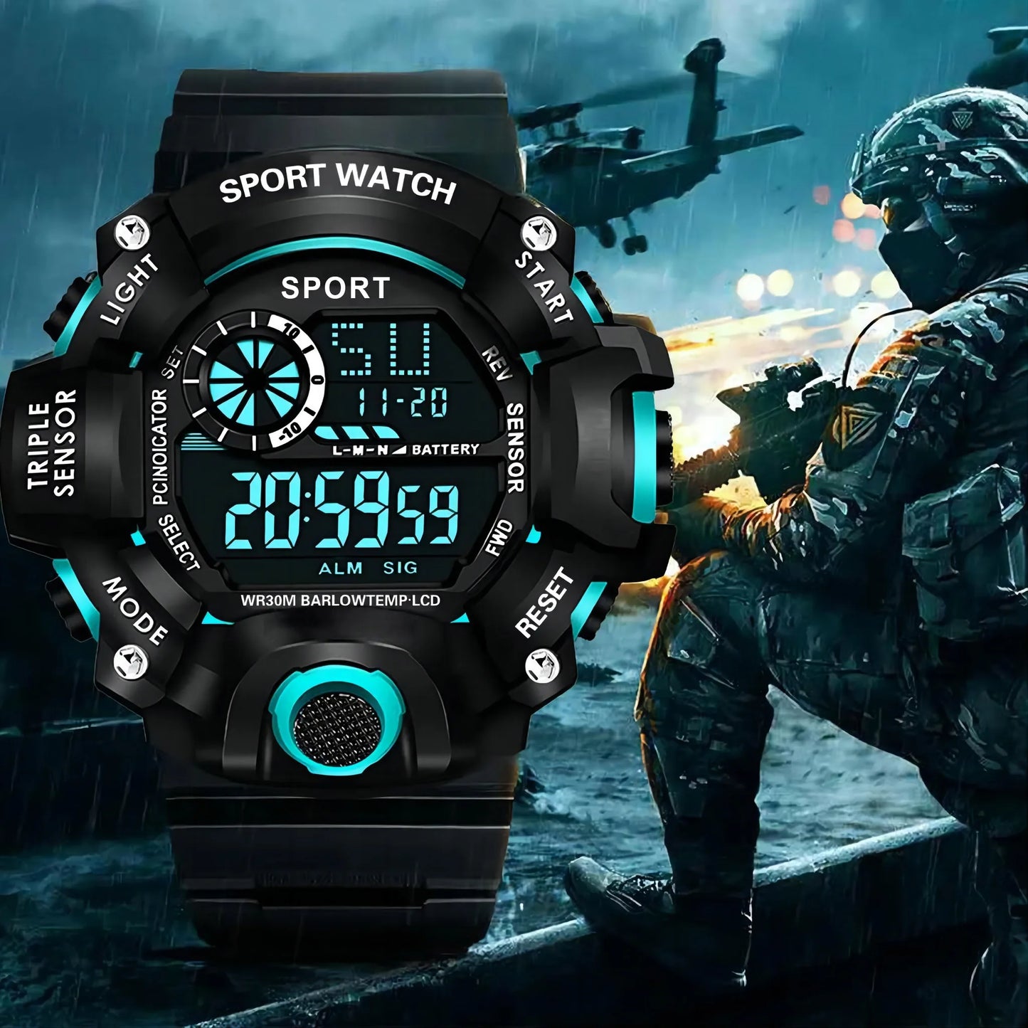 Men’s Sports Digital Watch – Large Dial, Waterproof, Multifunctional, Luminous