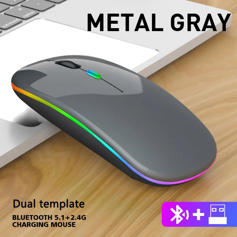 Wireless RGB Mouse – Bluetooth & 2.4GHz Dual Mode, Silent & Rechargeable