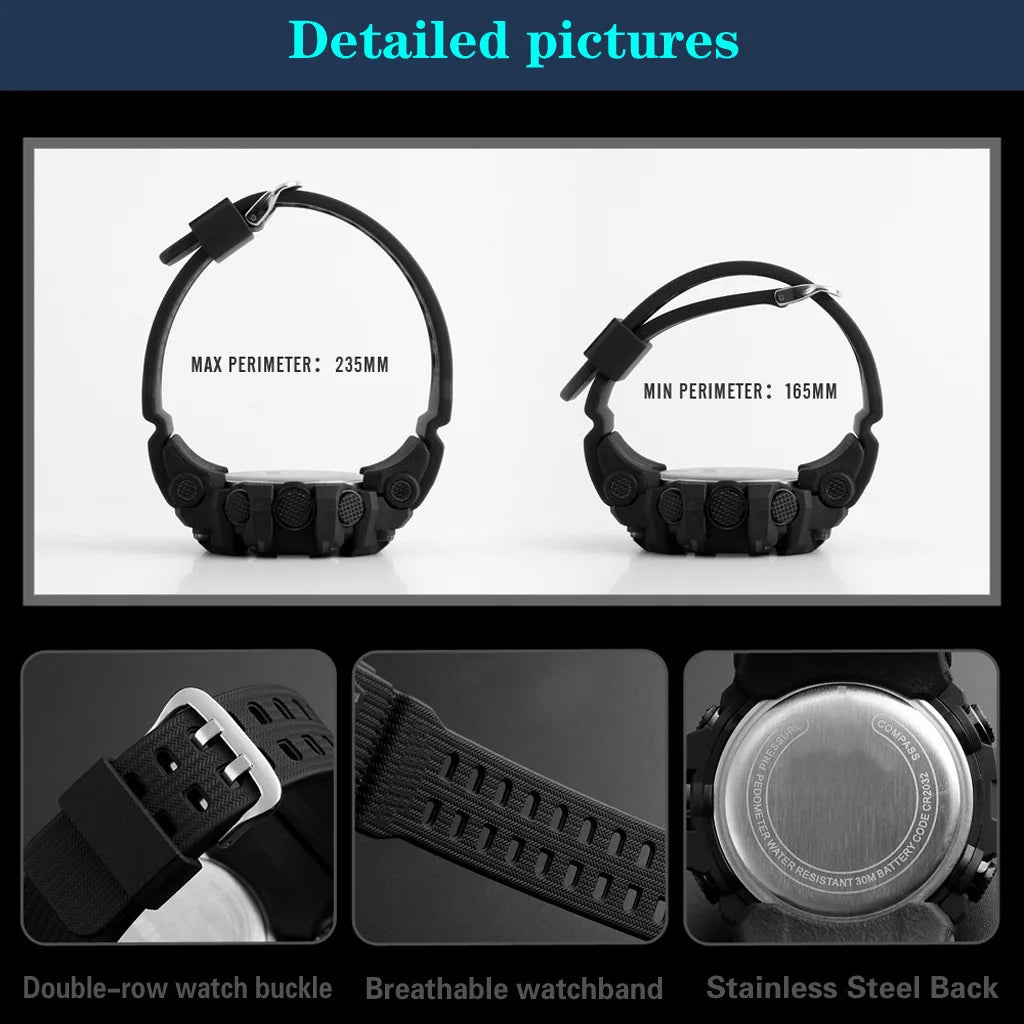 Men’s Sports Digital Watch – Large Dial, Waterproof, Multifunctional, Luminous