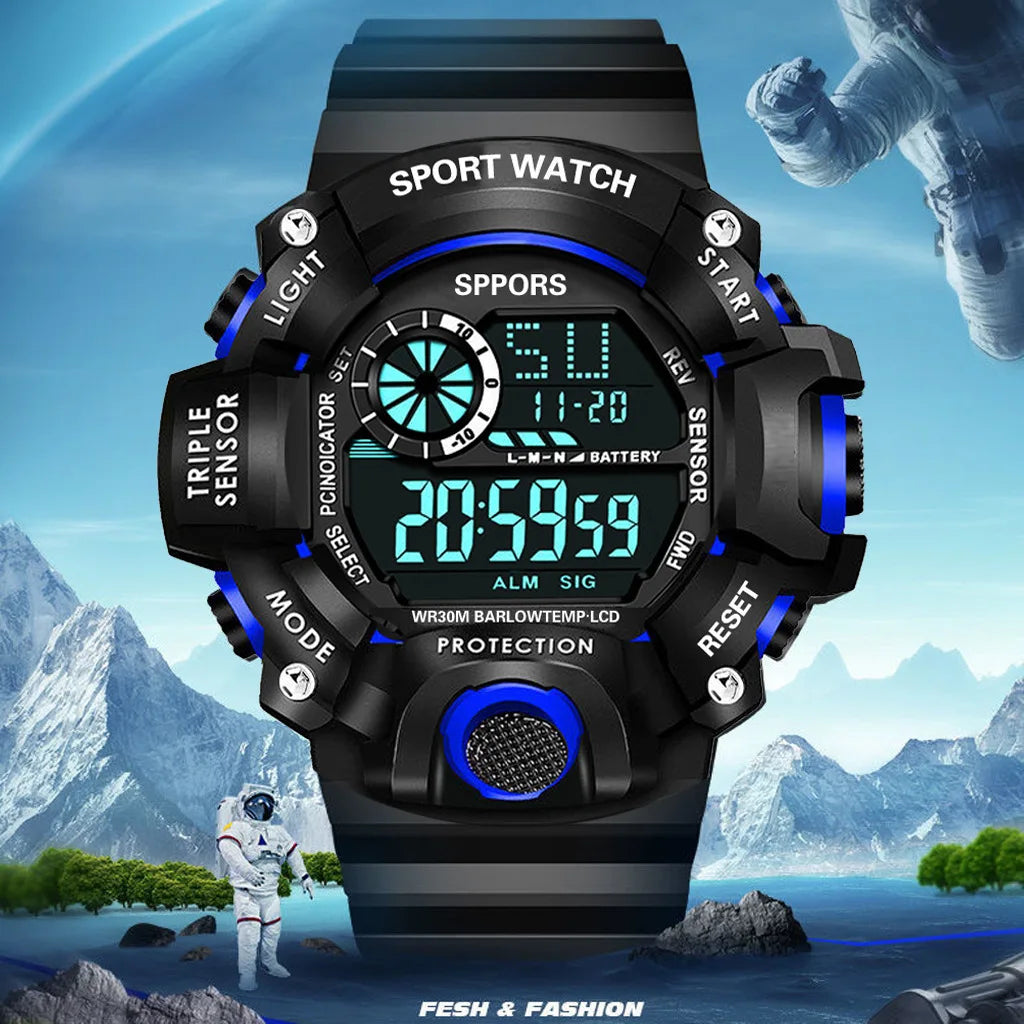 Men’s Sports Digital Watch – Large Dial, Waterproof, Multifunctional, Luminous