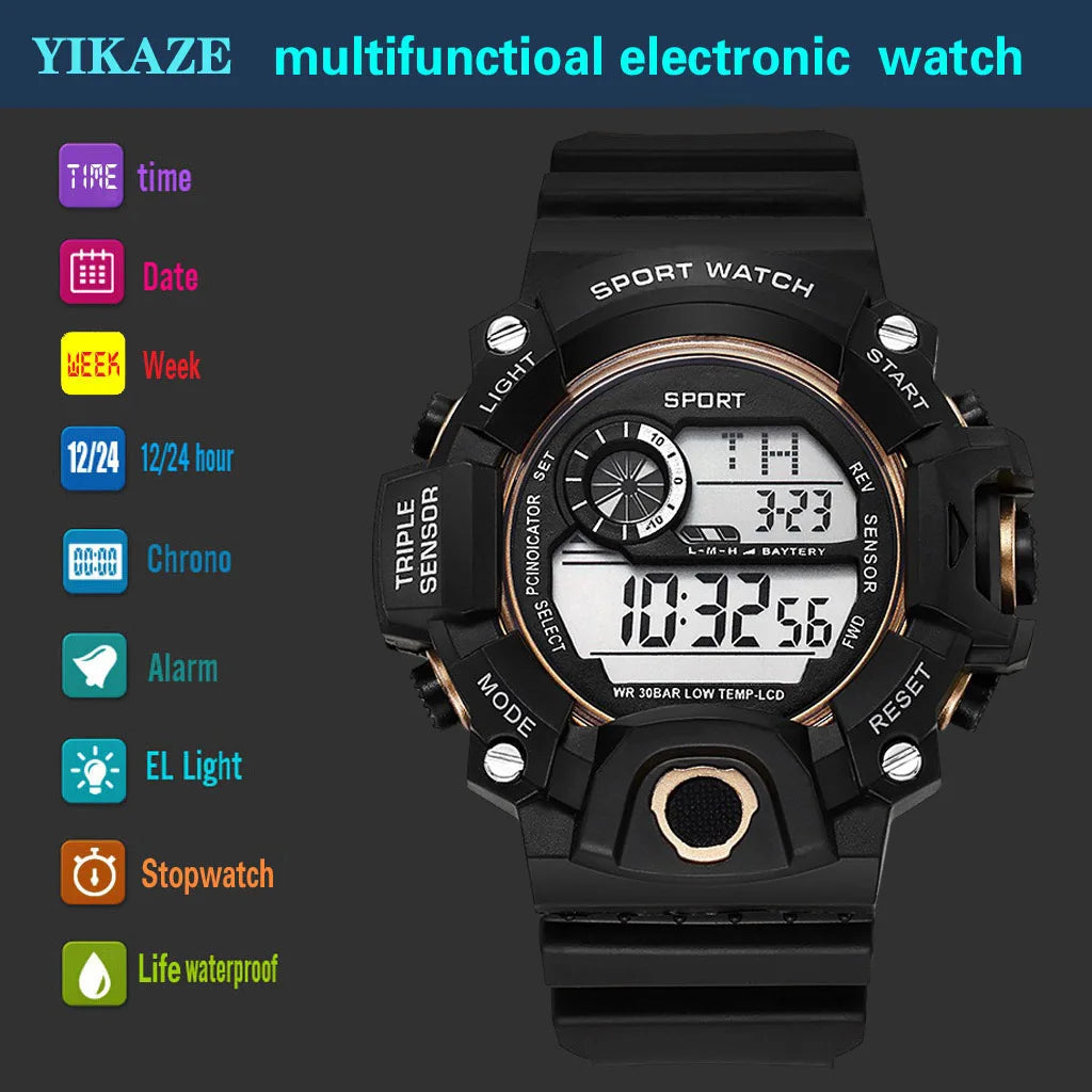 Men’s Sports Digital Watch – Large Dial, Waterproof, Multifunctional, Luminous