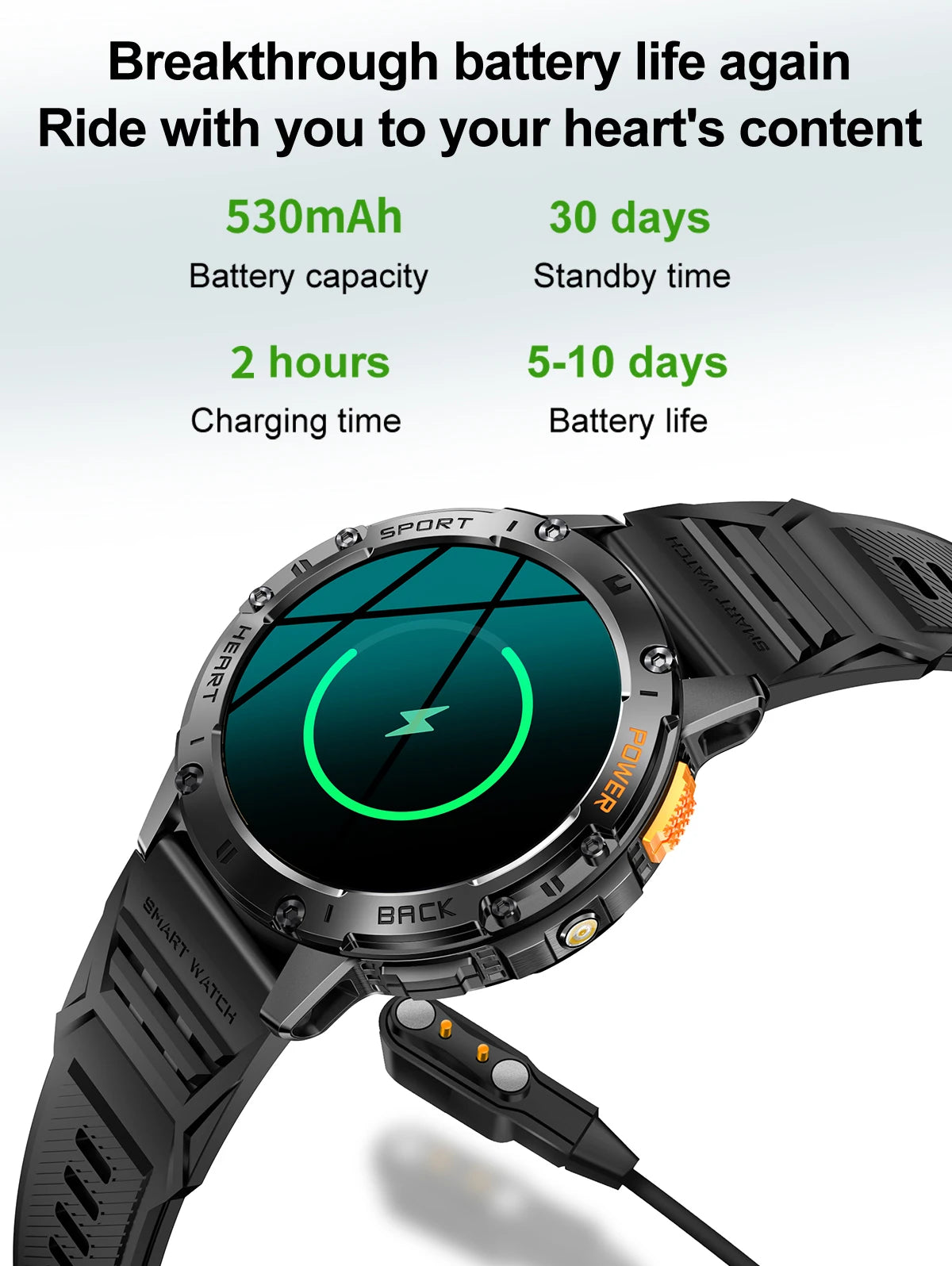 AMOLED Smartwatch for Men – Bluetooth, Fitness, Waterproof, Flashlight