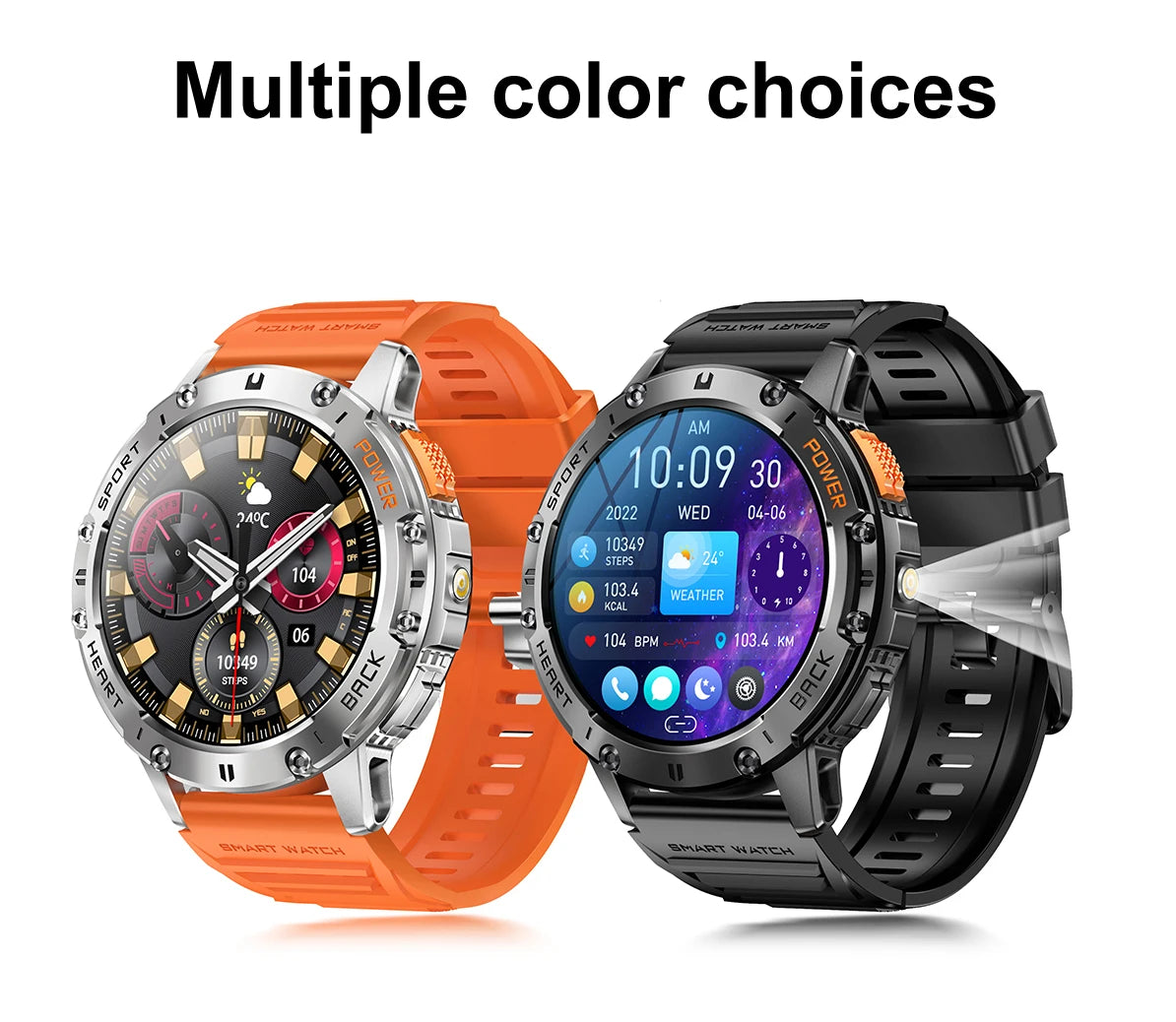 AMOLED Smartwatch for Men – Bluetooth, Fitness, Waterproof, Flashlight
