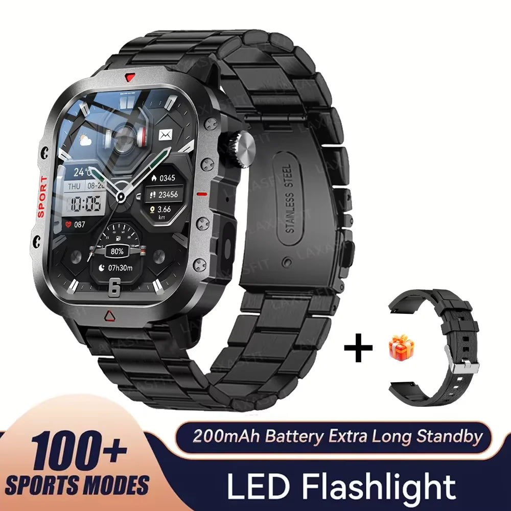 2025 Rugged Military Smart Watch HD Touch Screen Voice Bluetooth Call Smartwatch
