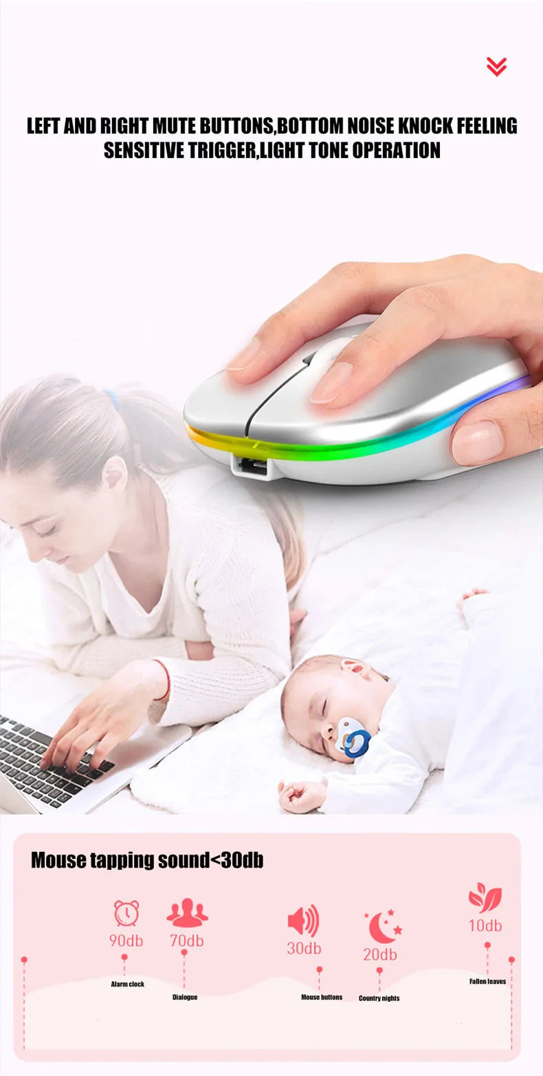 Wireless Mouse Rechargeable Silent LED PC Laptop Computer Bluetooth Dual Mode