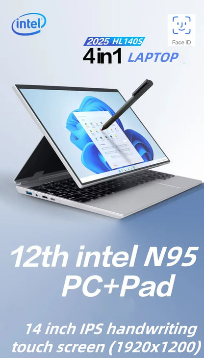 2025 Face ID Laptop 14 Inch 360-degree rotation IPS touch screen 16GB RAM Intel 12th N95 Windows 11 Pro