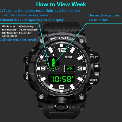 Men’s Sports Digital Watch – Large Dial, Waterproof, Multifunctional, Luminous