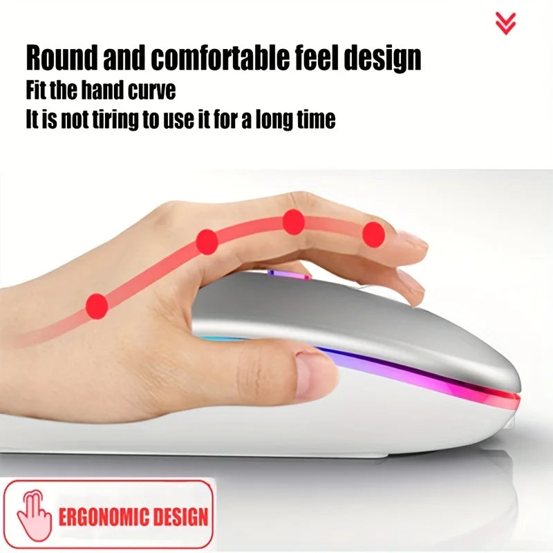 Wireless RGB Mouse – Bluetooth & 2.4GHz Dual Mode, Silent & Rechargeable