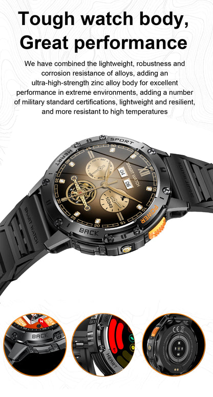 AMOLED Smartwatch for Men – Bluetooth, Fitness, Waterproof, Flashlight
