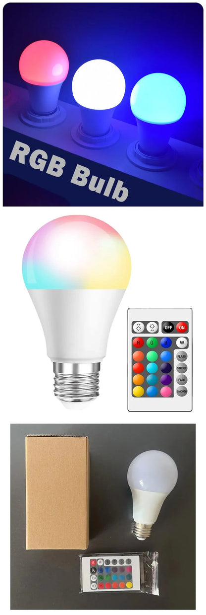 16-Color RGB LED Smart Bulb E27 – Dimmable, Remote Controlled