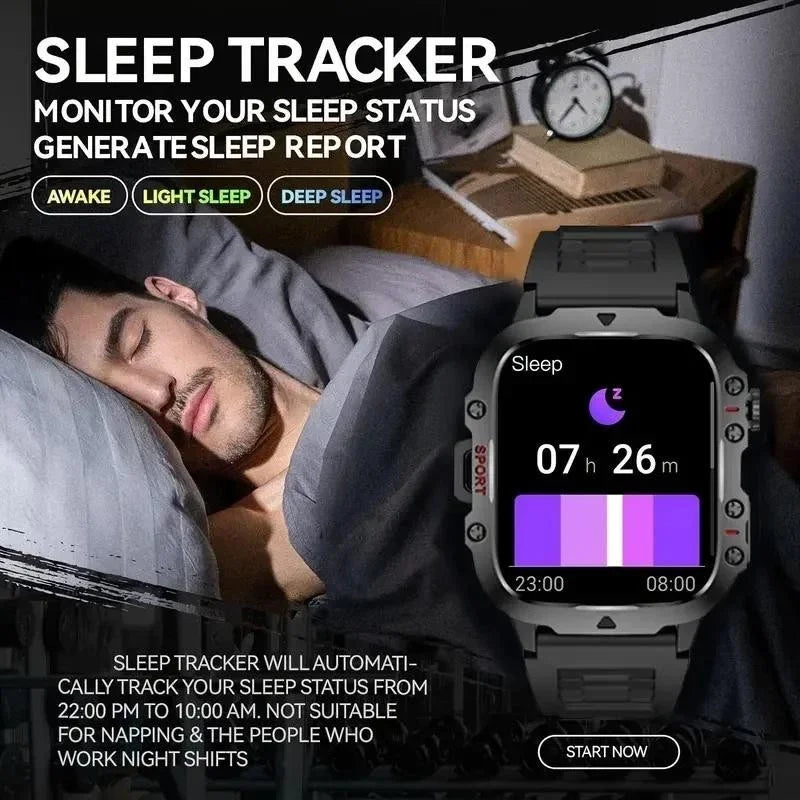 2025 Rugged Military Smart Watch HD Touch Screen Voice Bluetooth Call Smartwatch