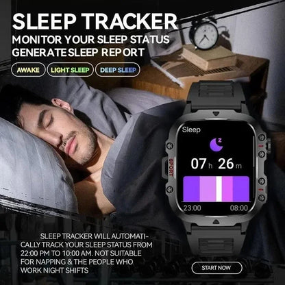 2025 Rugged Military Smart Watch HD Touch Screen Voice Bluetooth Call Smartwatch