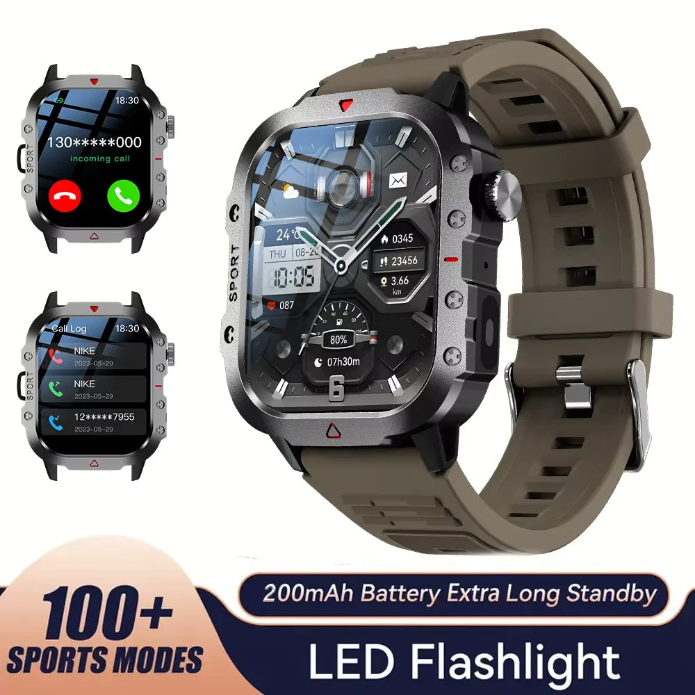 2025 Rugged Military Smart Watch HD Touch Screen Voice Bluetooth Call Smartwatch