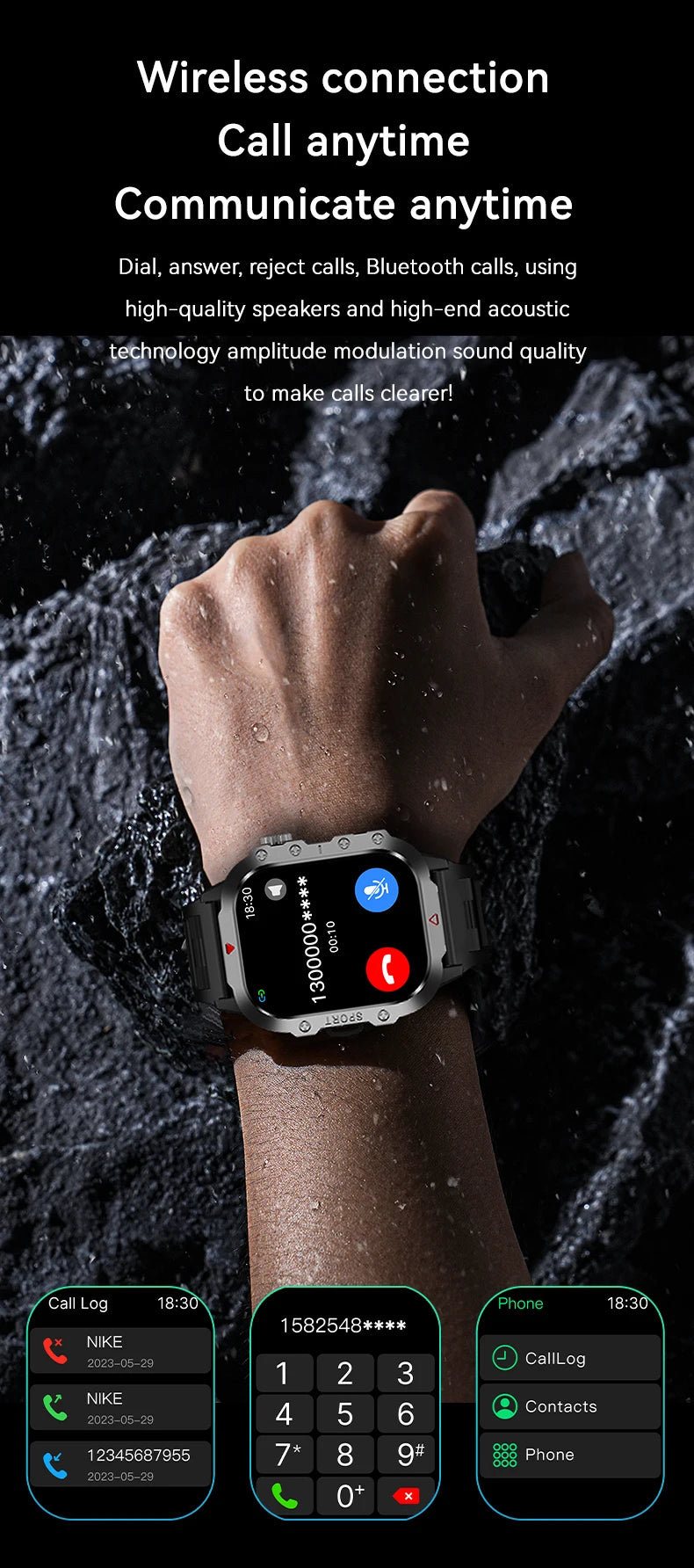 2025 Rugged Military Smart Watch HD Touch Screen Voice Bluetooth Call Smartwatch