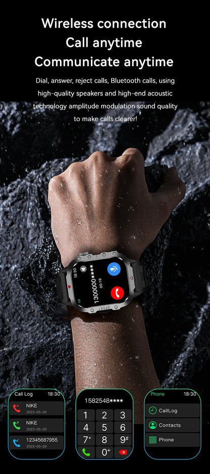2025 Rugged Military Smart Watch HD Touch Screen Voice Bluetooth Call Smartwatch