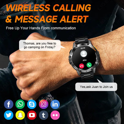 AMOLED Smartwatch for Men – Bluetooth, Fitness, Waterproof, Flashlight