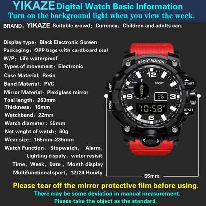 Men’s Sports Digital Watch – Large Dial, Waterproof, Multifunctional, Luminous