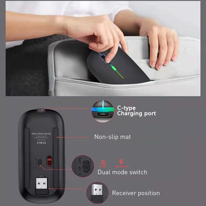 Wireless RGB Mouse – Bluetooth & 2.4GHz Dual Mode, Silent & Rechargeable