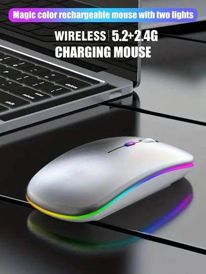 Wireless RGB Mouse – Bluetooth & 2.4GHz Dual Mode, Silent & Rechargeable