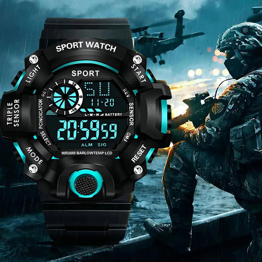 Men’s Sports Digital Watch – Large Dial, Waterproof, Multifunctional, Luminous
