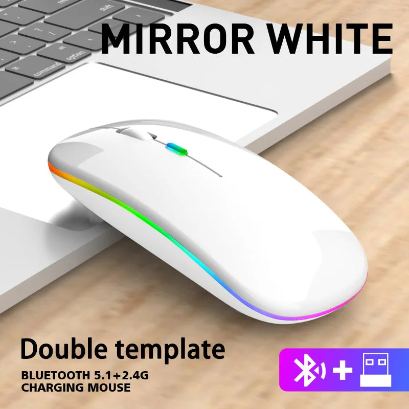 Wireless RGB Mouse – Bluetooth & 2.4GHz Dual Mode, Silent & Rechargeable