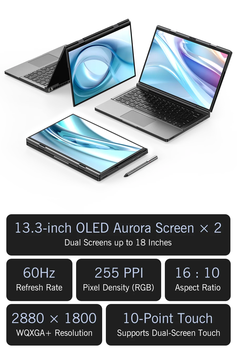 New 2025 Version GPD DUO 13 Inch Dual Touch Screen HX 370 Processor 32GB RAM 1TB SSD