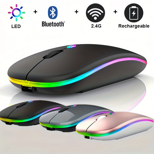 Wireless RGB Mouse – Bluetooth & 2.4GHz Dual Mode, Silent & Rechargeable