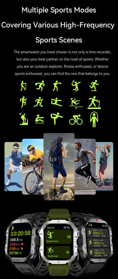 2025 Rugged Military Smart Watch HD Touch Screen Voice Bluetooth Call Smartwatch