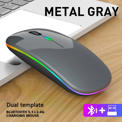 Wireless RGB Mouse – Bluetooth & 2.4GHz Dual Mode, Silent & Rechargeable
