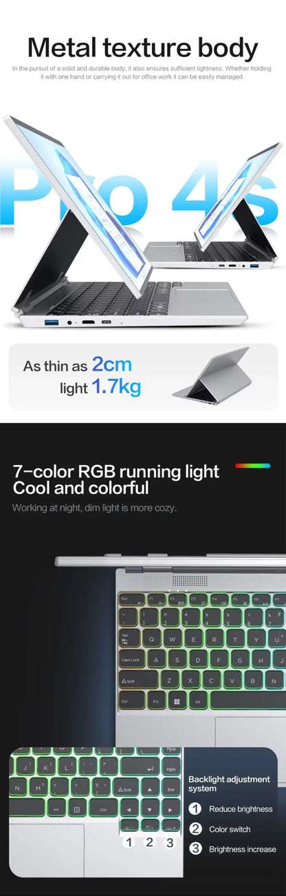 2025 Face ID Laptop 14 Inch 360-degree rotation IPS touch screen 16GB RAM Intel 12th N95 Windows 11 Pro