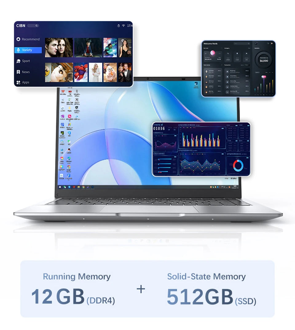 Laptop Computer Windows 11 Pro Intel Atom A3950 2025 12GB RAM 512GB 1TB 2TB SSD 1920*1080P