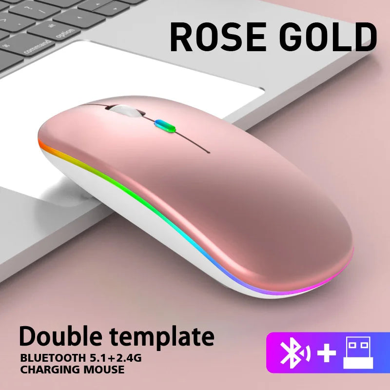 Wireless RGB Mouse – Bluetooth & 2.4GHz Dual Mode, Silent & Rechargeable