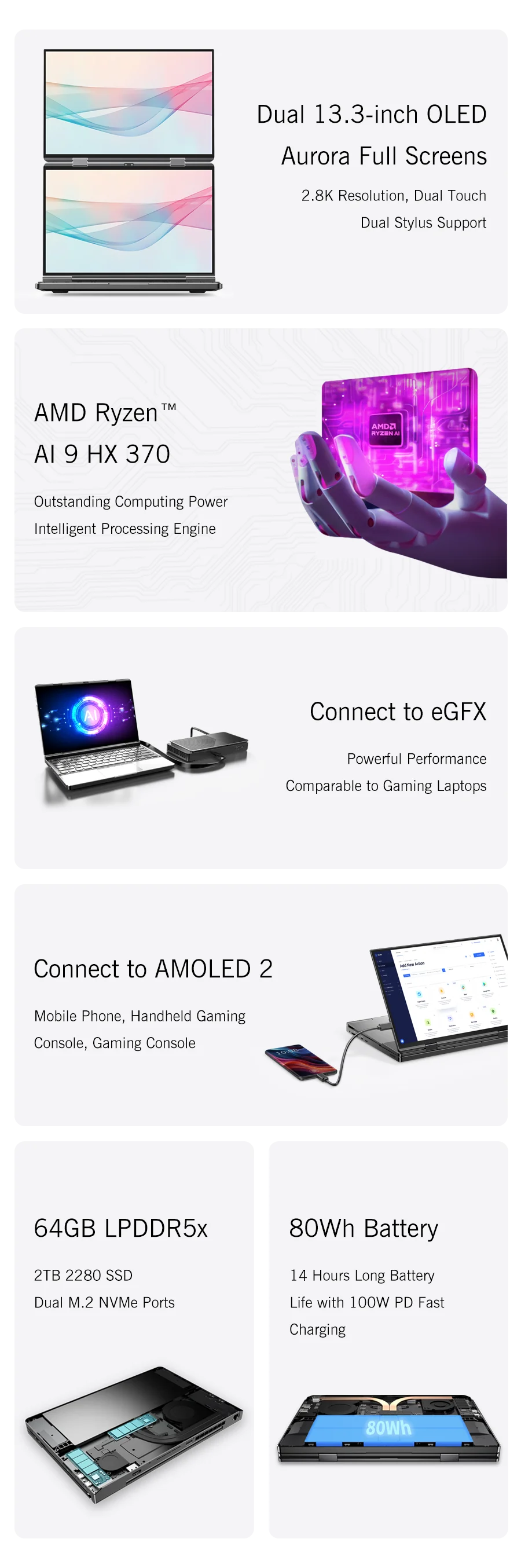 New 2025 Version GPD DUO 13 Inch Dual Touch Screen HX 370 Processor 32GB RAM 1TB SSD