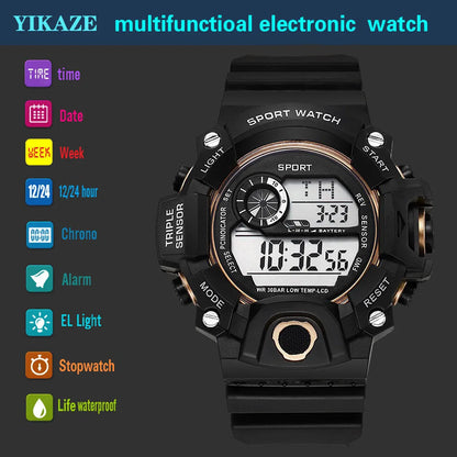 Men’s Sports Digital Watch – Large Dial, Waterproof, Multifunctional, Luminous