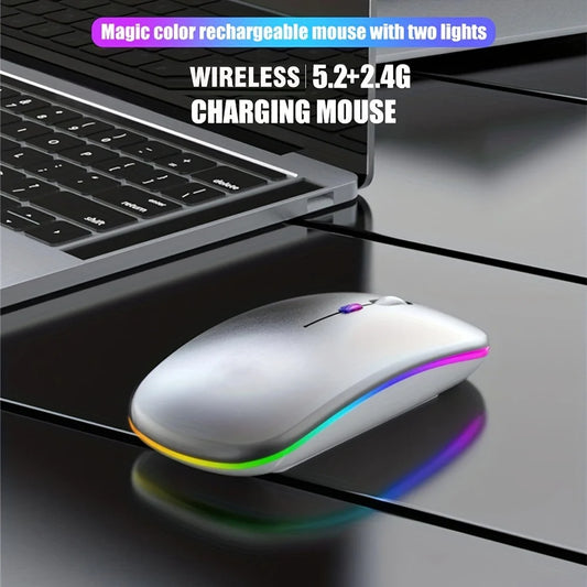 Wireless RGB Mouse – Bluetooth & 2.4GHz Dual Mode, Silent & Rechargeable