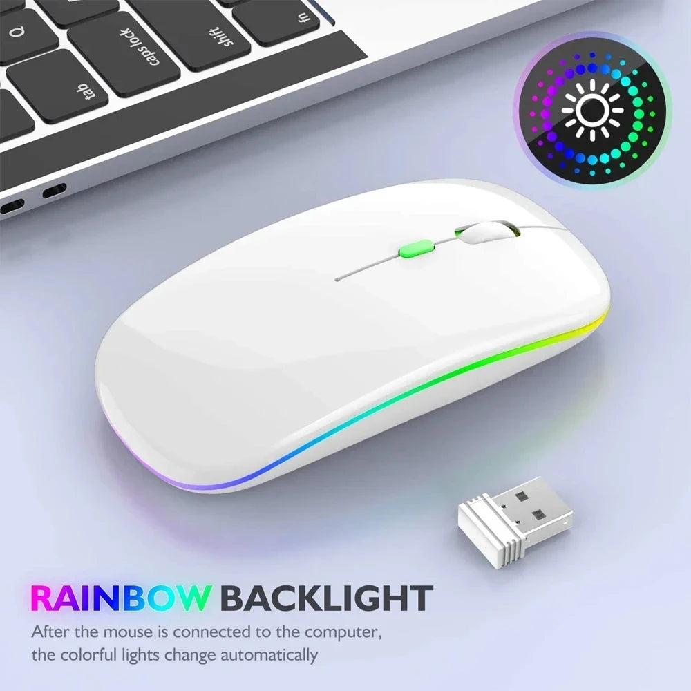 Wireless Mouse Rechargeable Silent LED PC Laptop Computer Bluetooth Dual Mode