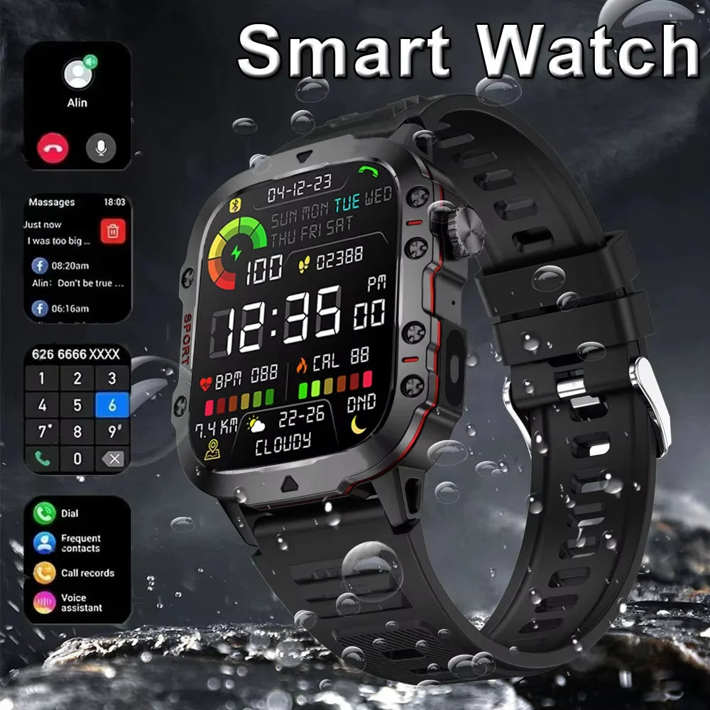 2025 Rugged Military Smart Watch HD Touch Screen Voice Bluetooth Call Smartwatch