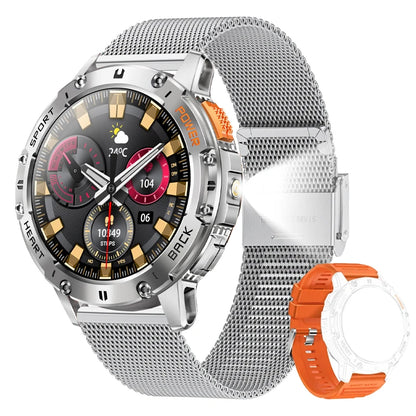 AMOLED Smartwatch for Men – Bluetooth, Fitness, Waterproof, Flashlight