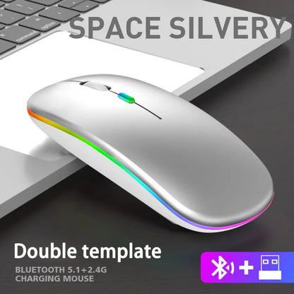 Wireless RGB Mouse – Bluetooth & 2.4GHz Dual Mode, Silent & Rechargeable
