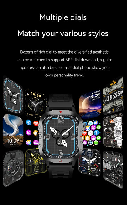 2025 Rugged Military Smart Watch HD Touch Screen Voice Bluetooth Call Smartwatch
