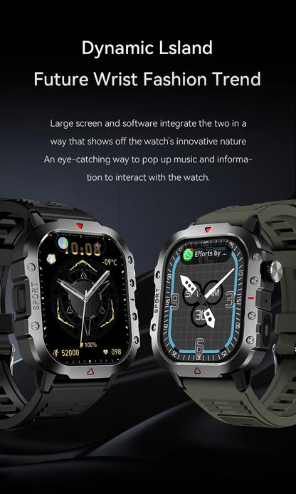 2025 Rugged Military Smart Watch HD Touch Screen Voice Bluetooth Call Smartwatch