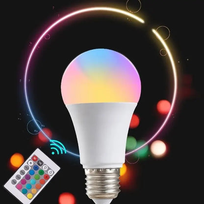16-Color RGB LED Smart Bulb E27 – Dimmable, Remote Controlled